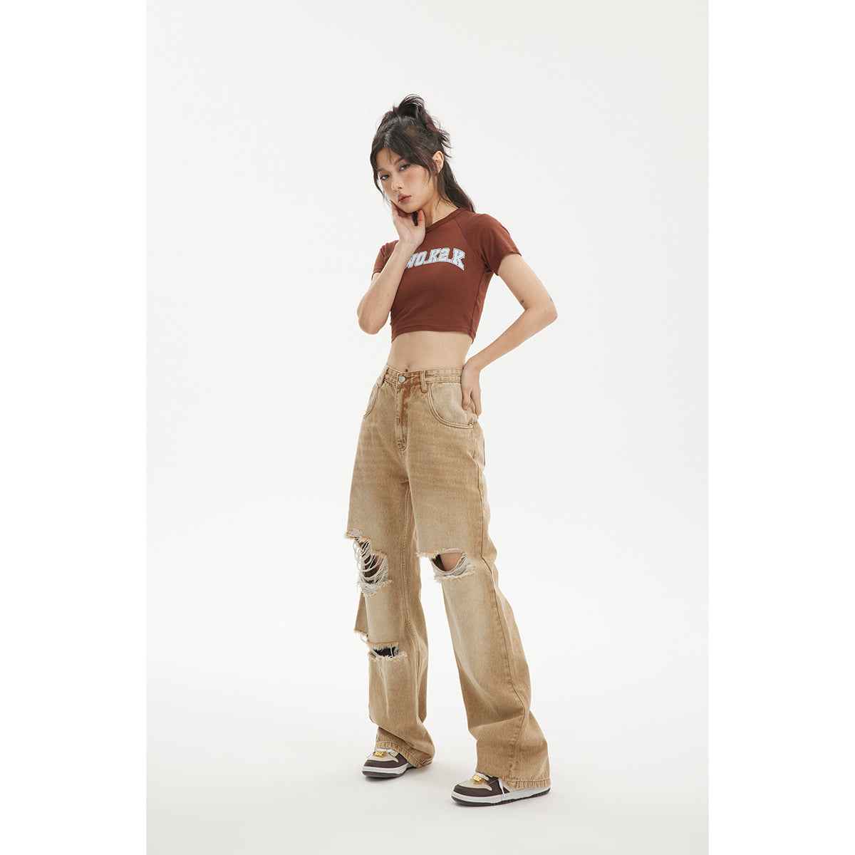 Retro Tattered Jeans For Women MuddyStock