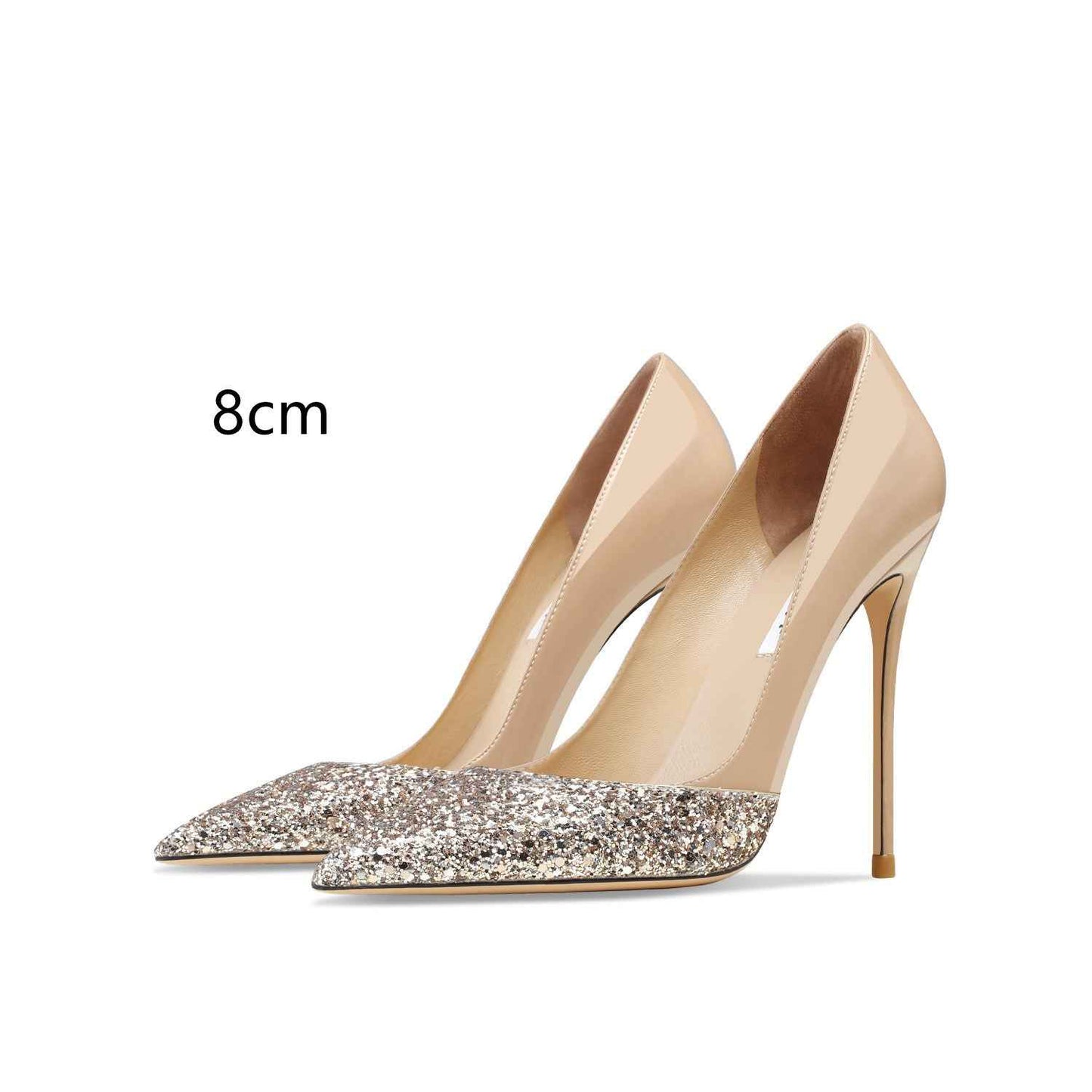 Women's Gold Sequins High Heels Nude patent leather 8cm