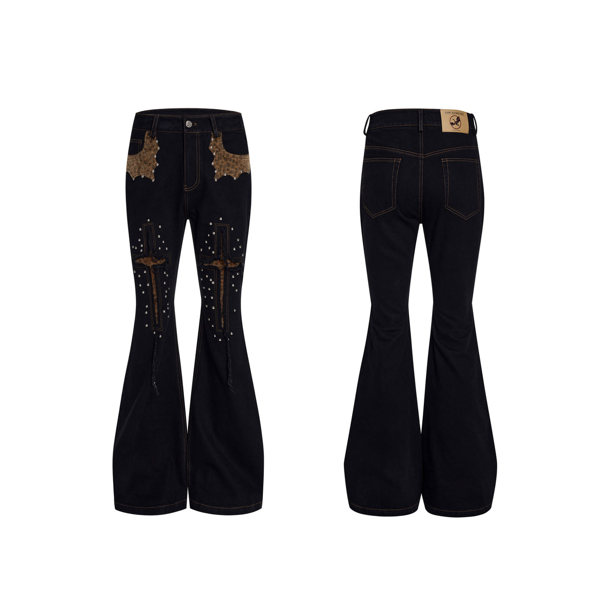 Men's Cropped Denim Jeans With Cross And Leopard Print Paneling All Products