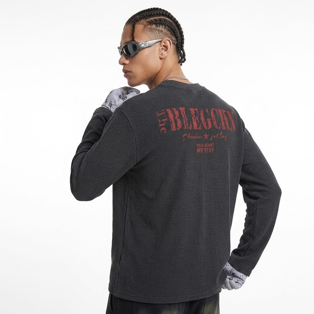 Waffle Knit Long Sleeve Crew Neck T-shirt For Men | MuddyStock Originals
