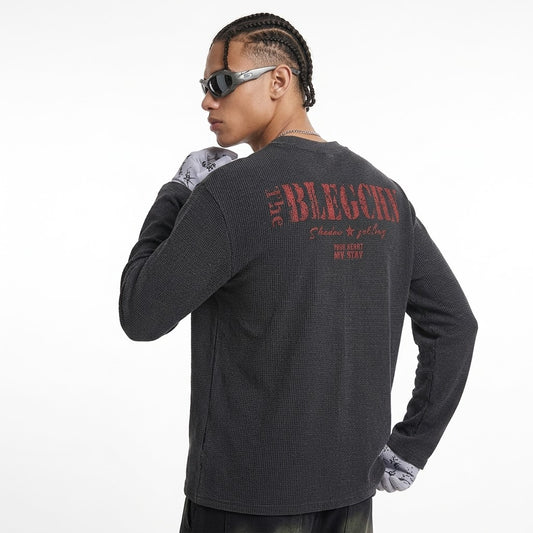 Waffle Knit Long Sleeve Crew Neck T-shirt For Men | MuddyStock Originals