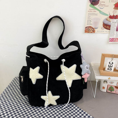 Crossbody Cute Student Tote Bag Black MuddyStock