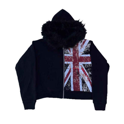 Fur Collar Printed Zipper Hoodie For Men And Women MuddyStock