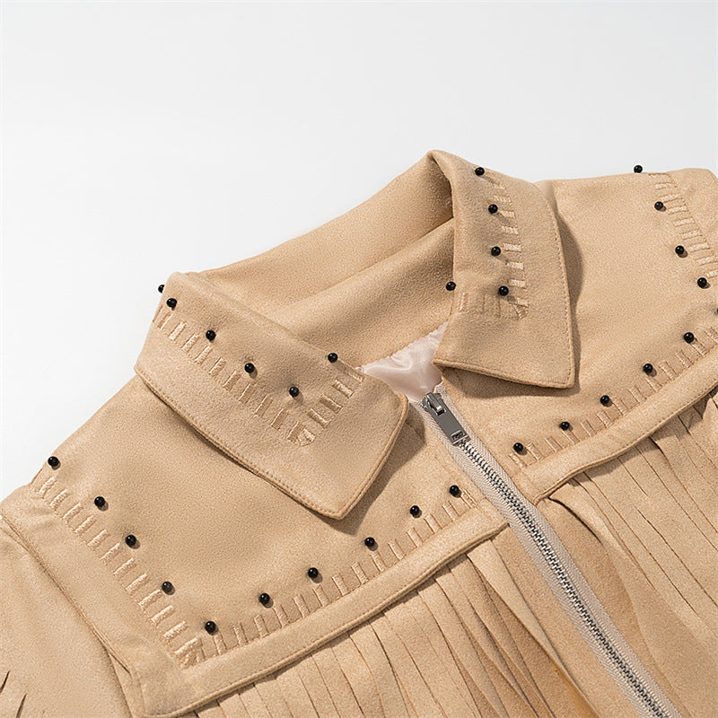 Retro Short Tassel Rivets Leather Jacket All Products