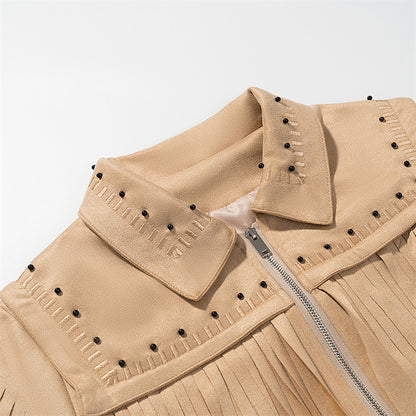 Retro Short Tassel Rivets Leather Jacket All Products