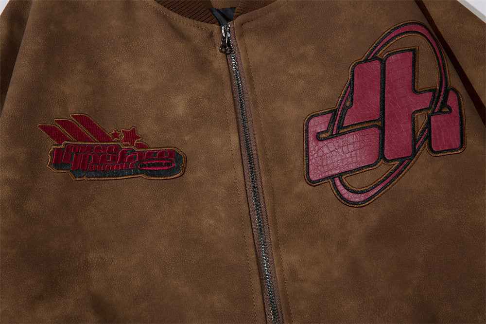 American Street Letters Embroidered PU Leather Jacket Men Fashion Brands Motorcycle Clothing MuddyStock