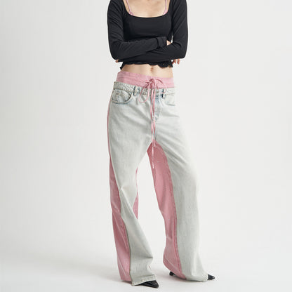 Patchwork Pink Plaid Women's Jeans