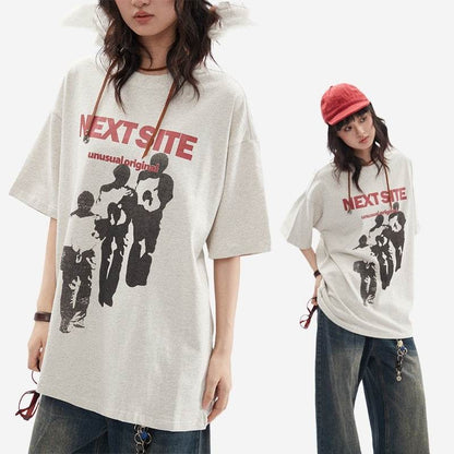 Character Abstract Graphic Print Crew Neck Short Sleeve For Women MuddyStock