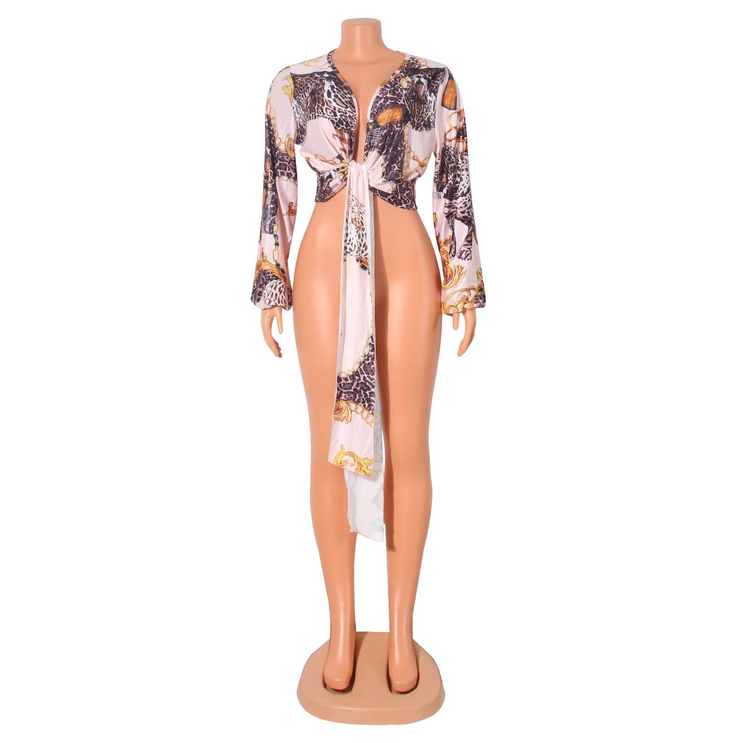 V-Neck Bow Tie Long-Sleeved Crop Top MuddyStock