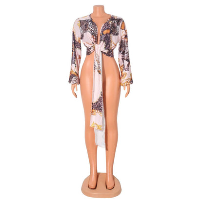 V-Neck Bow Tie Long-Sleeved Crop Top MuddyStock