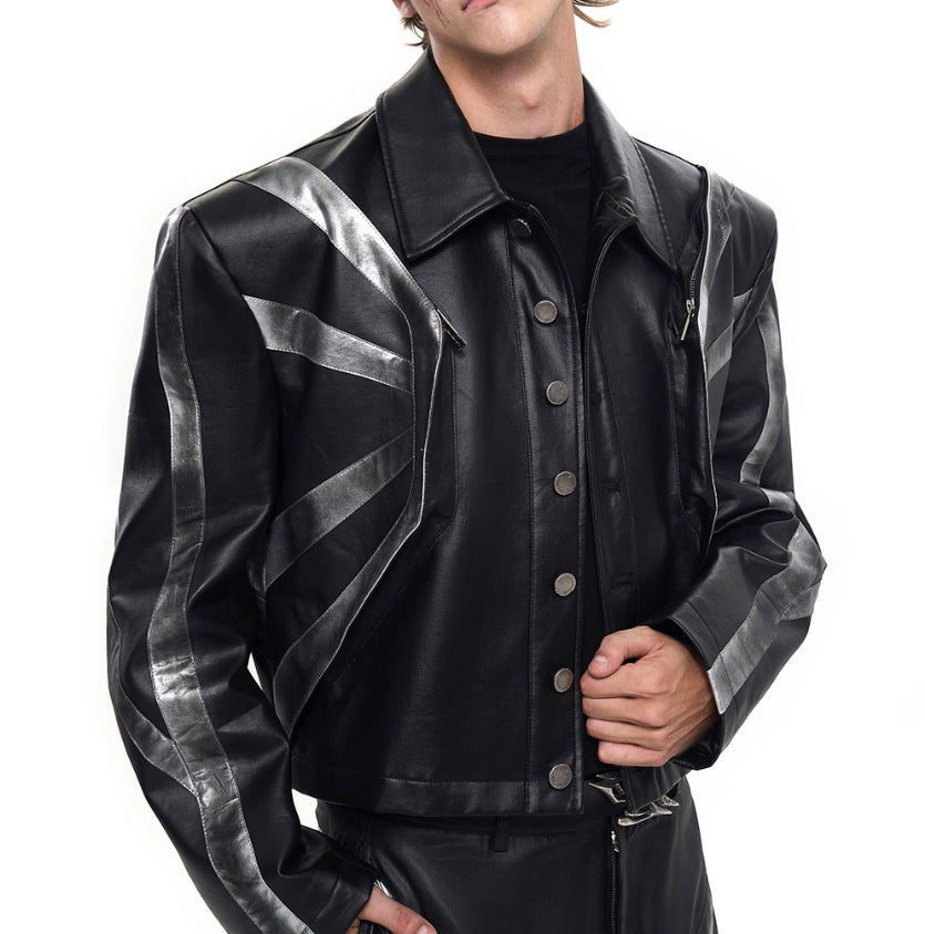 Black Dirty Short Leather Jacket and Pants For Men