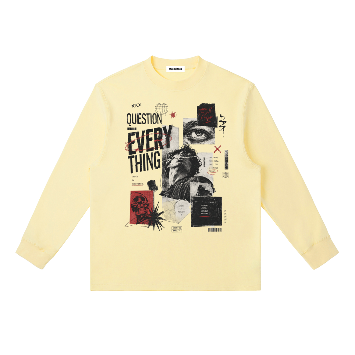 Essential Crewneck Long-Sleeve T-Shirt For Men | MuddyStock Originals Yellow Cream
