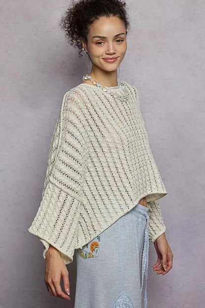 Cable-Knit Openwork Round Neck Cropped Sweater For Women Trendsi