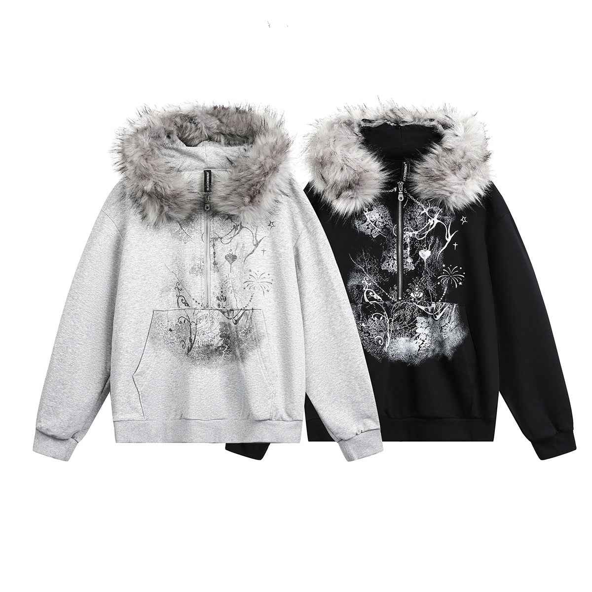 Fur Collar Coat Half-open Collar Stitching Zipper Hoodie For Women MuddyStock
