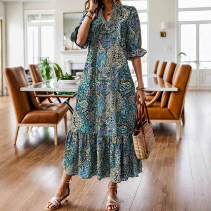 Women's Clothing Printed V-neck Plus Size Dress MuddyStock