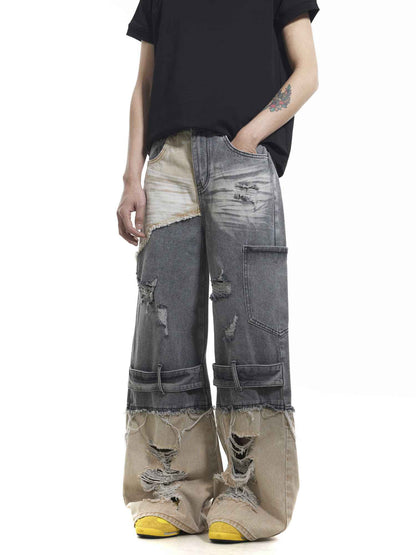 Niche Heavy Industry Washed Damaged Stitching Skinny Jeans MuddyStock