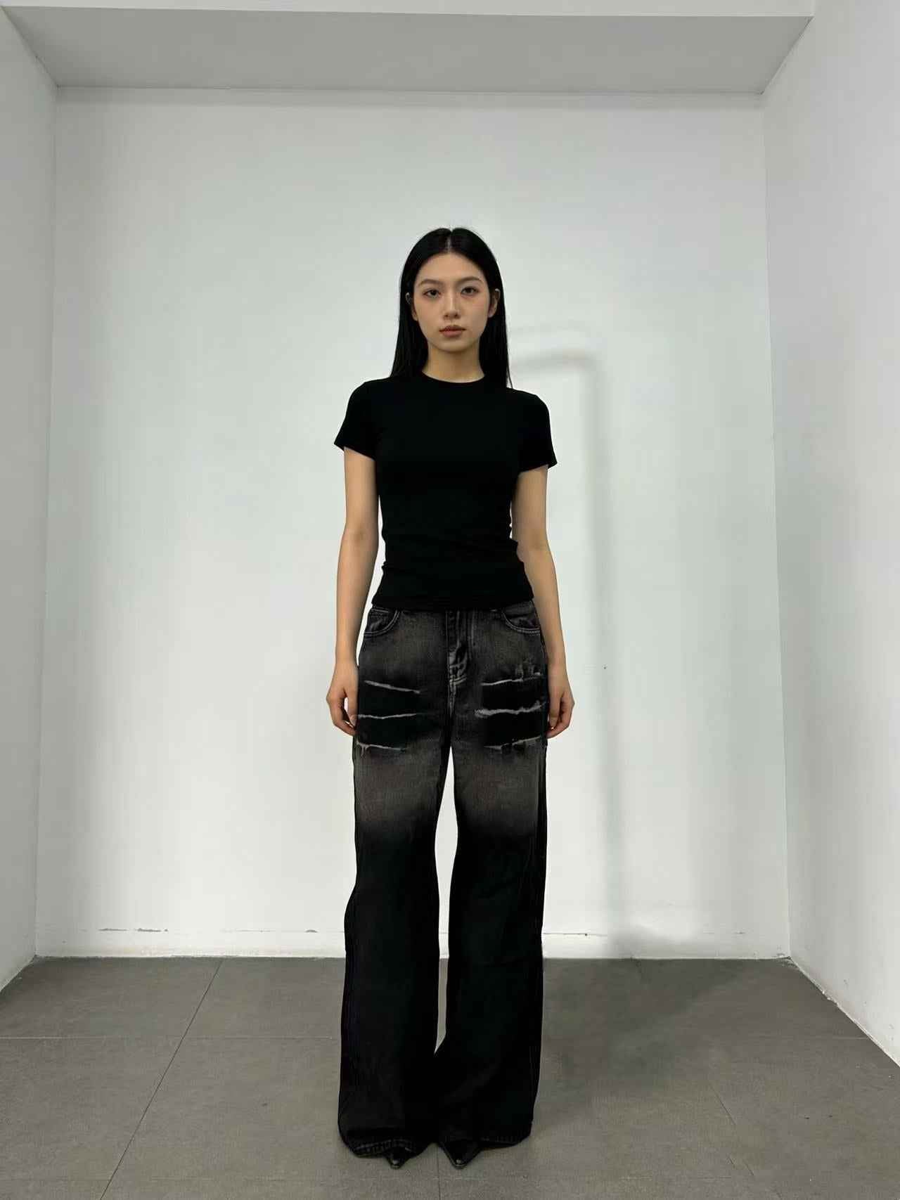 Washed Gradient Casual Straight Leg Womens Jeans Black