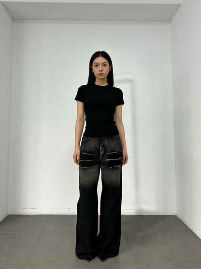 Washed Gradient Casual Straight Leg Womens Jeans Black