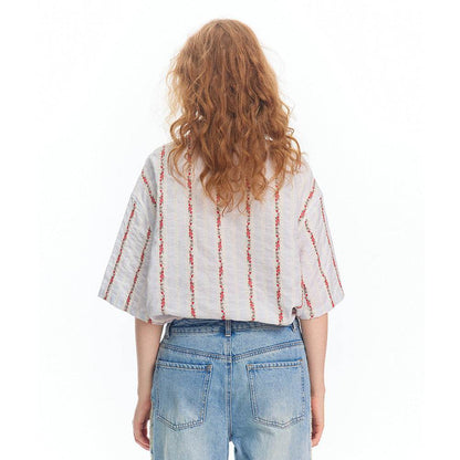 Retro Jacquard Short-sleeved Shirt For Women MuddyStock