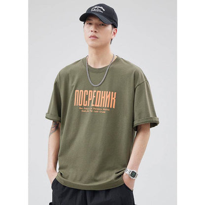 Letter Printed T-shirt Japanese Loose Cotton Half Sleeve T shirt MuddyStock