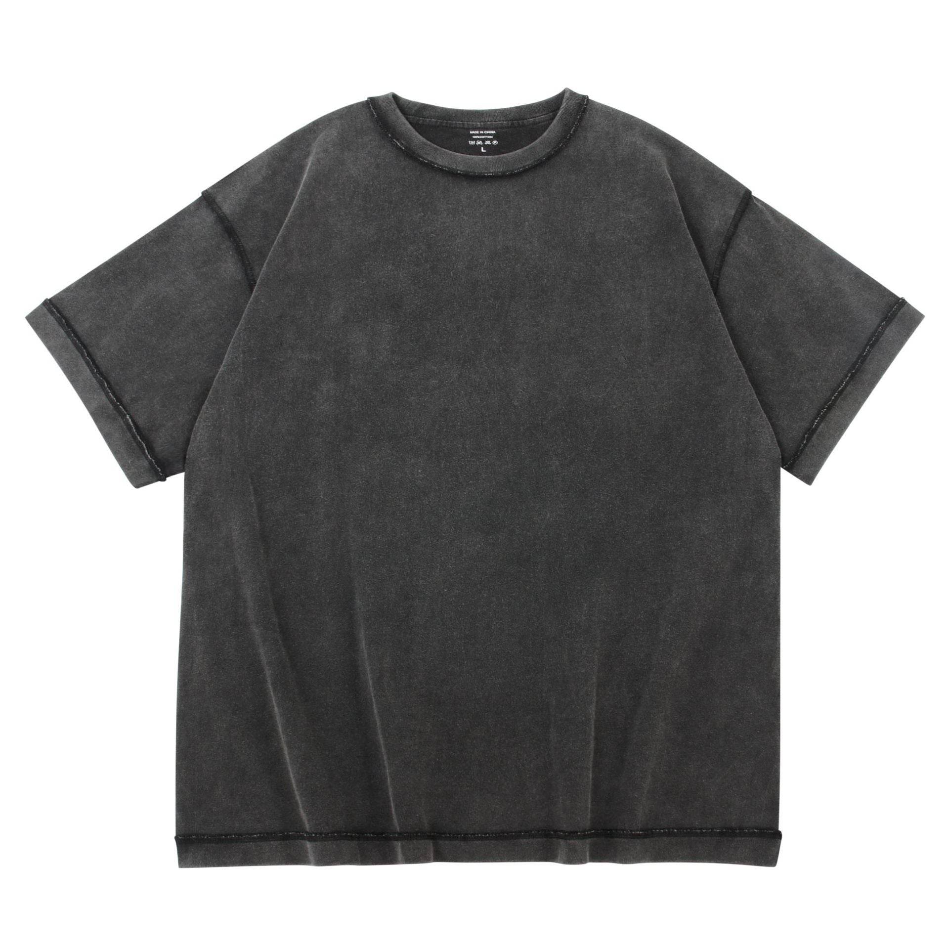 Heavy-duty Washed Reverse Short-sleeved Men Black 240G MuddyStock