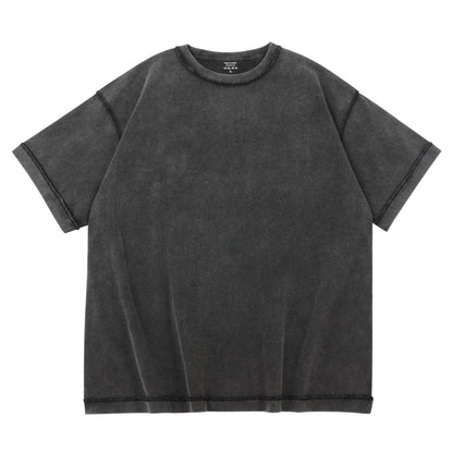 Heavy-duty Washed Reverse Short-sleeved Men Black 240G MuddyStock