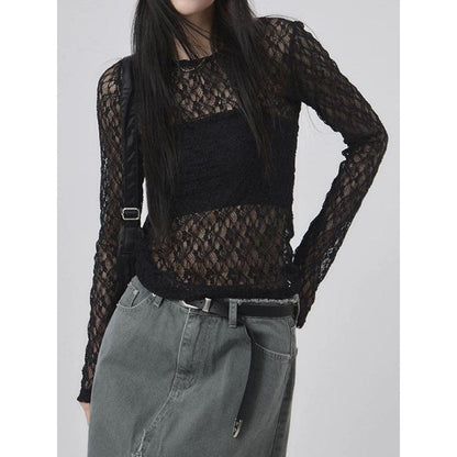 Japanese-style Y2K Bubble-cutout Long-sleeve Top For Women