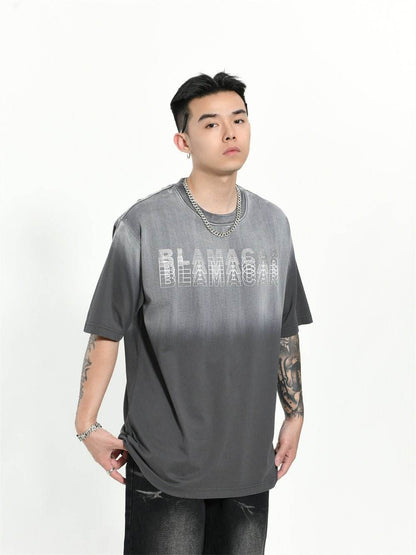 Gradient Letter Loose T-shirt Short Sleeve Men MuddyStock