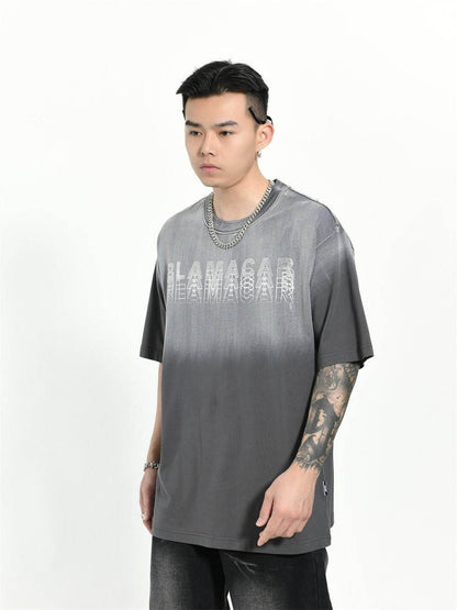 Gradient Letter Loose T-shirt Short Sleeve Men MuddyStock
