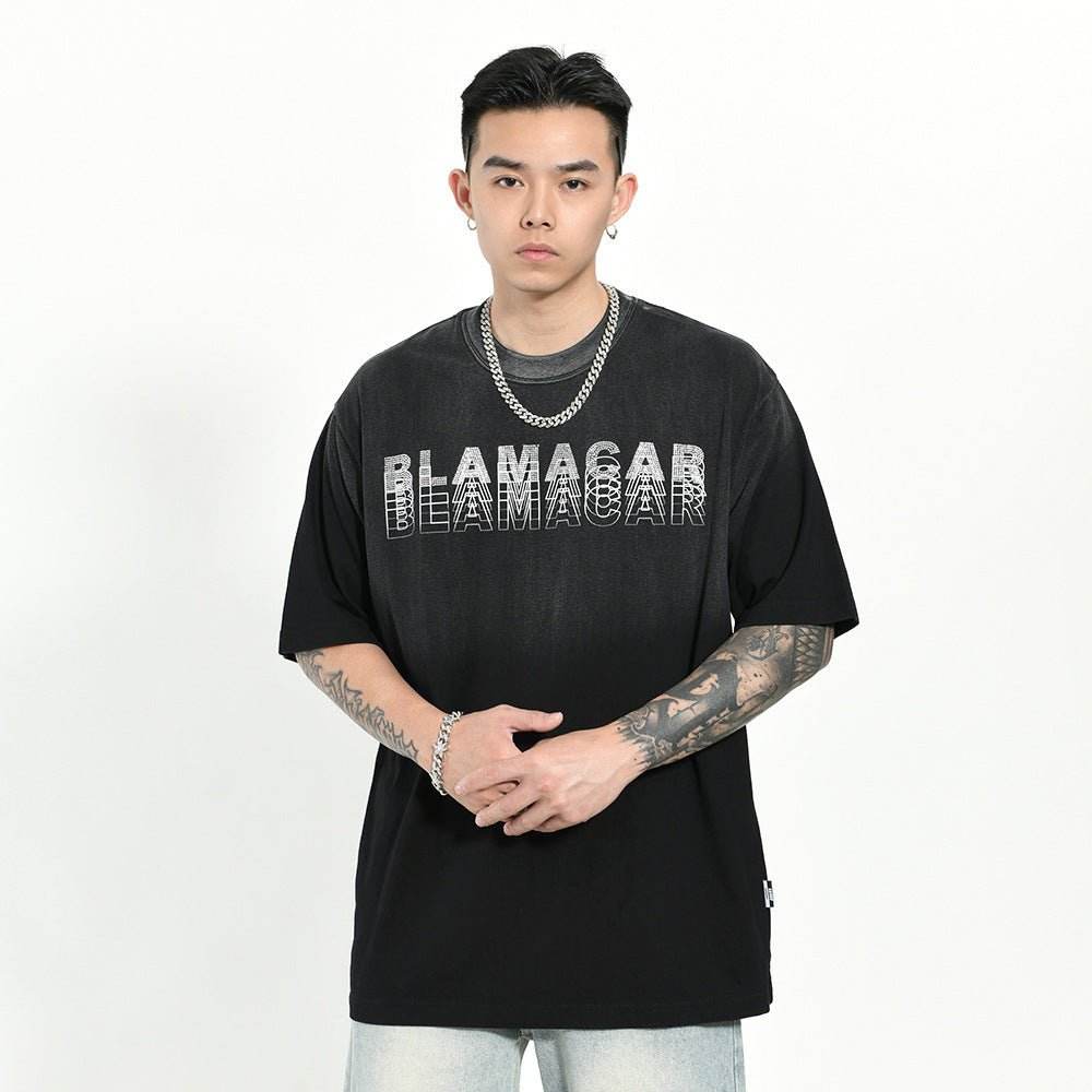 Gradient Letter Loose T-shirt Short Sleeve Men MuddyStock