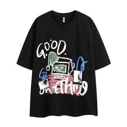 Graffiti Loose Top Summer Women Black MuddyStock