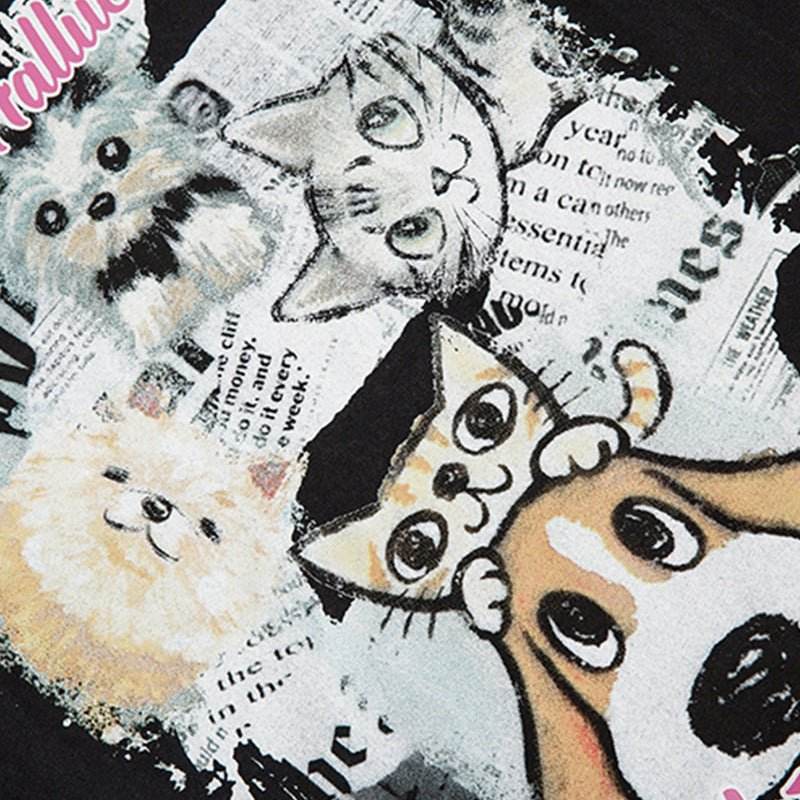 Hand Drawn Cartoon Distressed Printed Short Sleeve Men And Women MuddyStock
