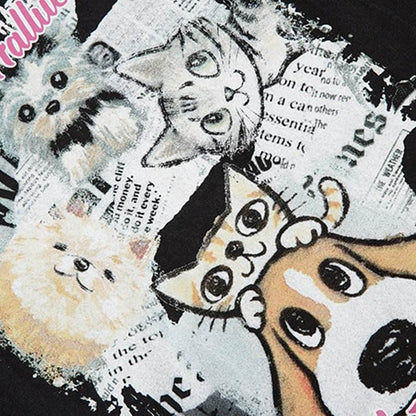 Hand Drawn Cartoon Distressed Printed Short Sleeve Men And Women MuddyStock