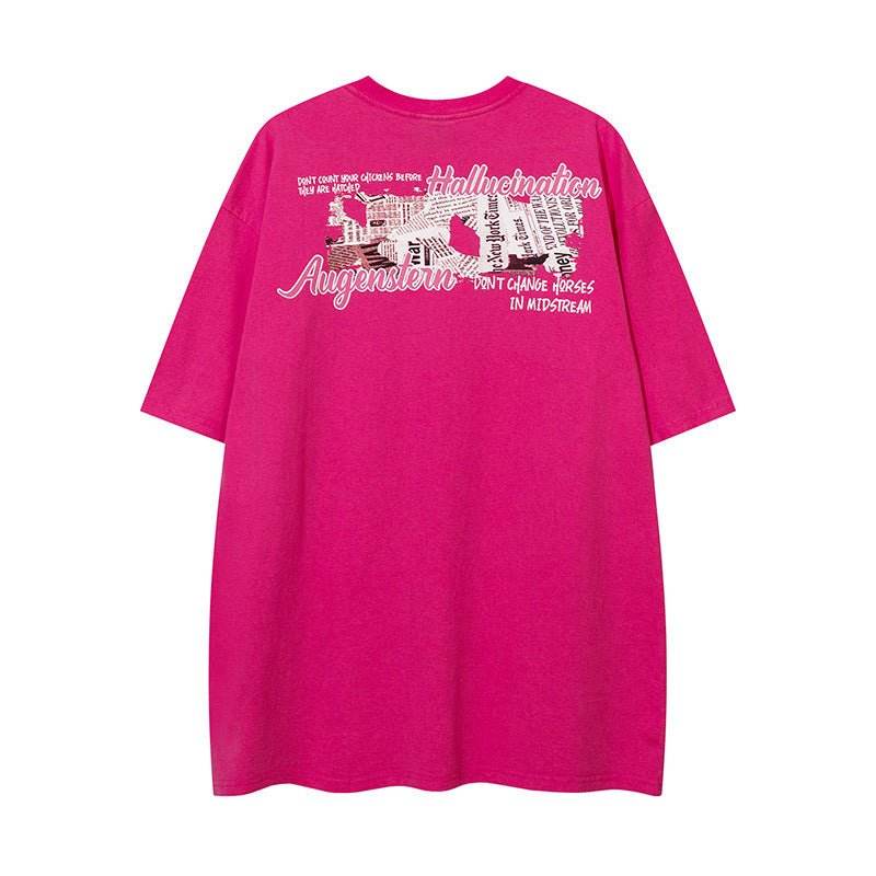 Hand Drawn Cartoon Distressed Printed Short Sleeve Men And Women MuddyStock