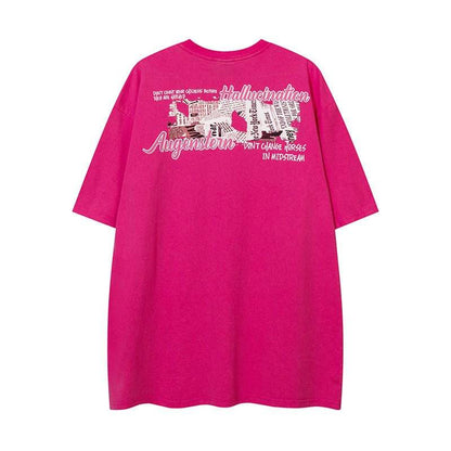 Hand Drawn Cartoon Distressed Printed Short Sleeve Men And Women MuddyStock