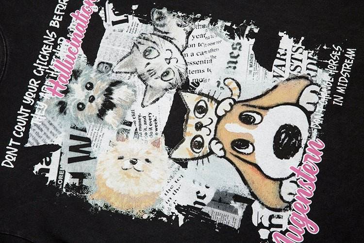 Hand Drawn Cartoon Distressed Printed Short Sleeve Men And Women MuddyStock