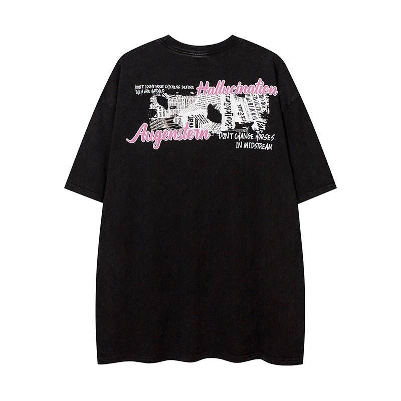 Hand Drawn Cartoon Distressed Printed Short Sleeve Men And Women MuddyStock