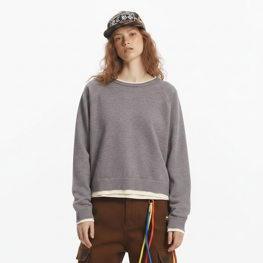Minimalist style loose double layered long sleeved round neck top for women | MuddyStock Originals