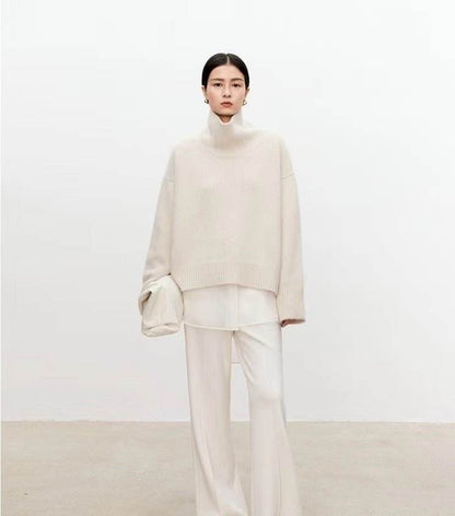 High neck cashmere sweater for women | MuddyStock Originals white MuddyStock