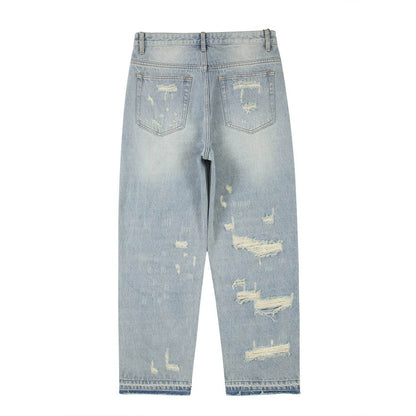 High Street Washed Loose Whiskered Ripped Jeans MuddyStock