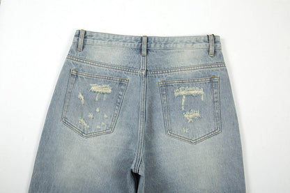 High Street Washed Loose Whiskered Ripped Jeans MuddyStock