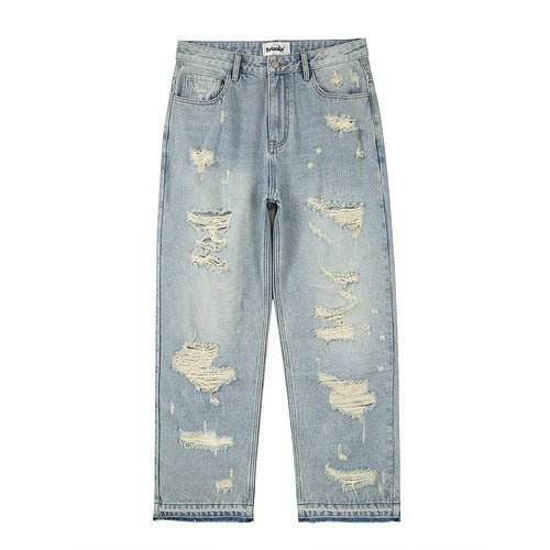 High Street Washed Loose Whiskered Ripped Jeans MuddyStock