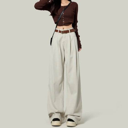 High Waisted Petite Straight Wide Leg Trousers Flowing apricot MuddyStock