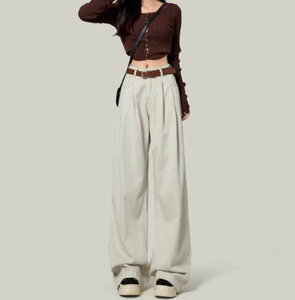 High Waisted Petite Straight Wide Leg Trousers MuddyStock