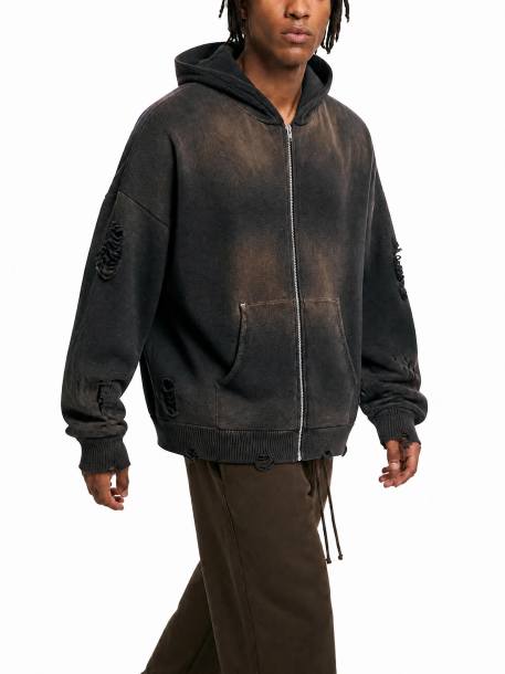 Distressed Full Zip Hoodie For Men | MuddyStock Originals