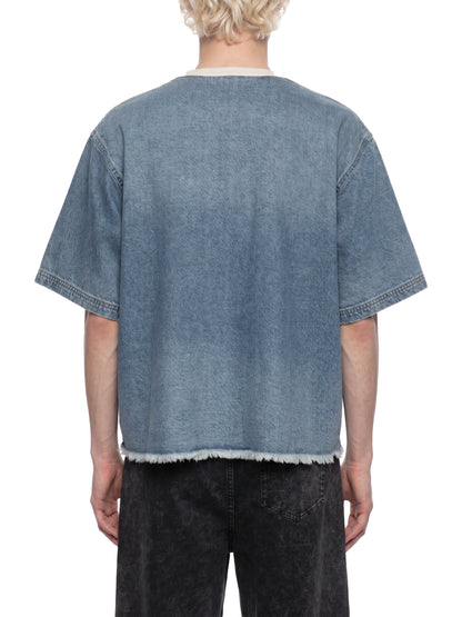 Vintage Wash Boxy Raw Hem Denim T-Shirt For Men | MuddyStock Originals