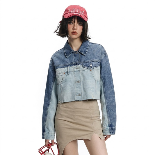 Polo Collar Long Sleeved Patchwork Jacket For Women MuddyStock null