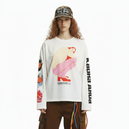 Simple style casual loose printed long sleeved top for women | MuddyStock Originals