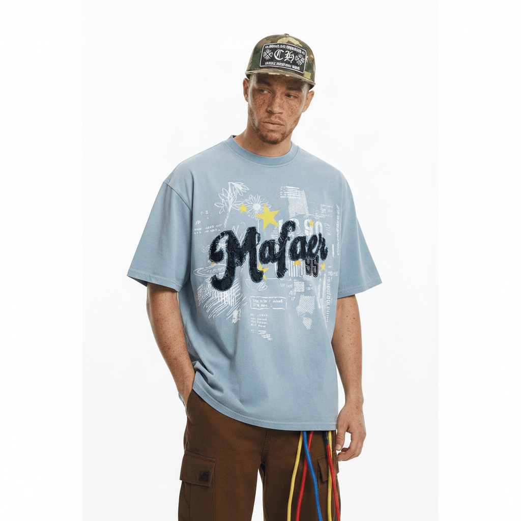 Alphabet patch gradient short sleeved t-shirt for men | MuddyStock Originals