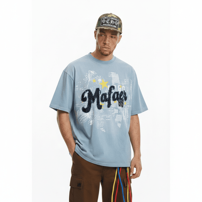 Alphabet patch gradient short sleeved t-shirt for men | MuddyStock Originals